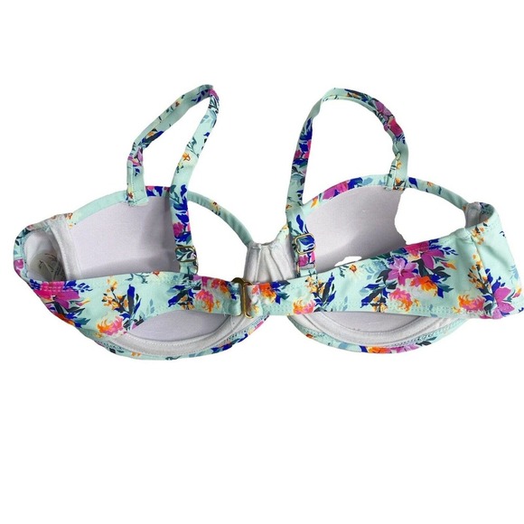 Nicole Miller SZ 6 Blue Floral Underwire Bikini Swim Top Adjus Push Up Women - Picture 2 of 5